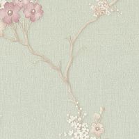 Rasch/Kyoto/Обои/Беж.-розовая сакура на св.зеленом фоне к 958805/Компактный винил на флизелине/1,06*