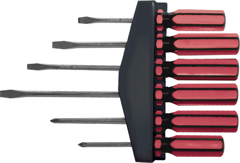 Отвертки CrV сталь, магнитный наконечник, красные пластиковые ручки, на держателе, набор 6 шт.