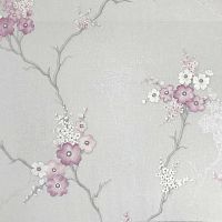 Rasch/Kyoto/Обои/Тем.розовая сакура на графитовом фоне к 958850/Компактный винил на флизелине/1,06*1