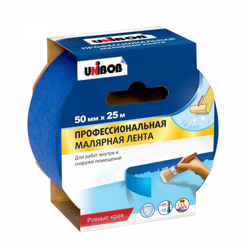 Клейкая лента профессиональная малярная д/наружных работ UNIBOB 50мм х 25м (синяя)